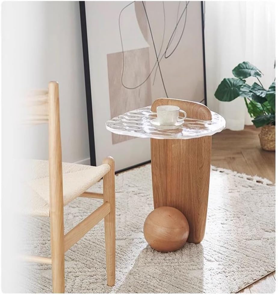 Sofas Wind Tea Table Solid Wood Side Table Living Room B&B Bedroom Small House Water Wave Glass Small Tea Table Sofas for Living Room