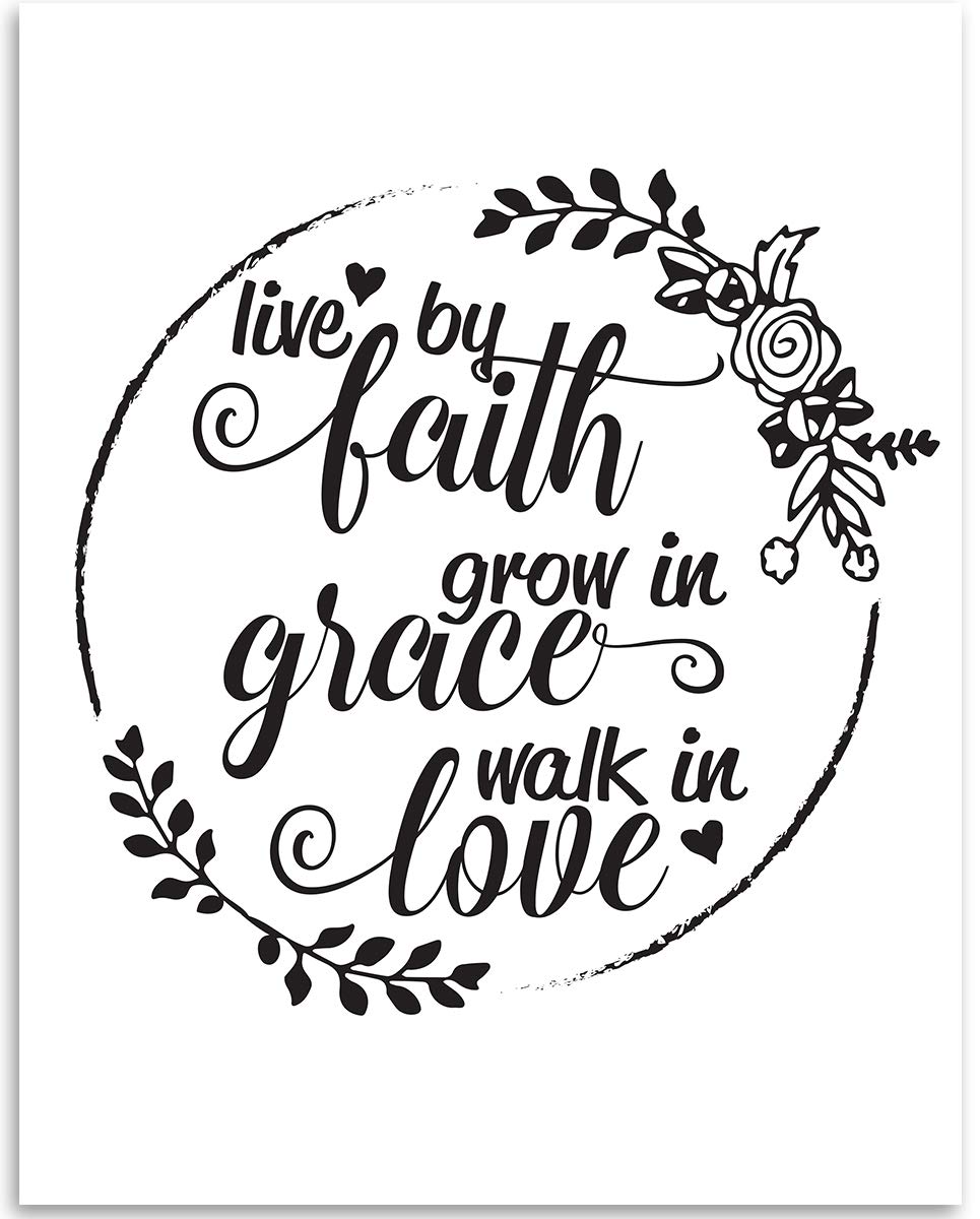 Insegna In Legno Rustica 35,6 Cm: Live By Faith, Grow In Grace, Walk In Love – Decorazione Ispirazionale