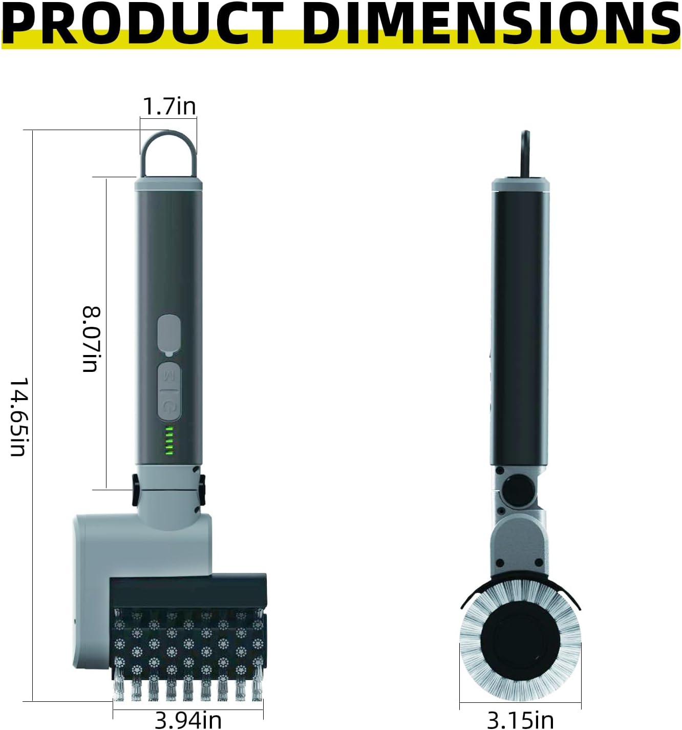 Rechargeable Rotary Electric Grill Brush - 2-in-1 Cleaning & Polishing Heads, Vertically Adjustable Angle, 150-Min Runtime, 304 Stainless Steel Bristles, Universal Fit for Most Grills