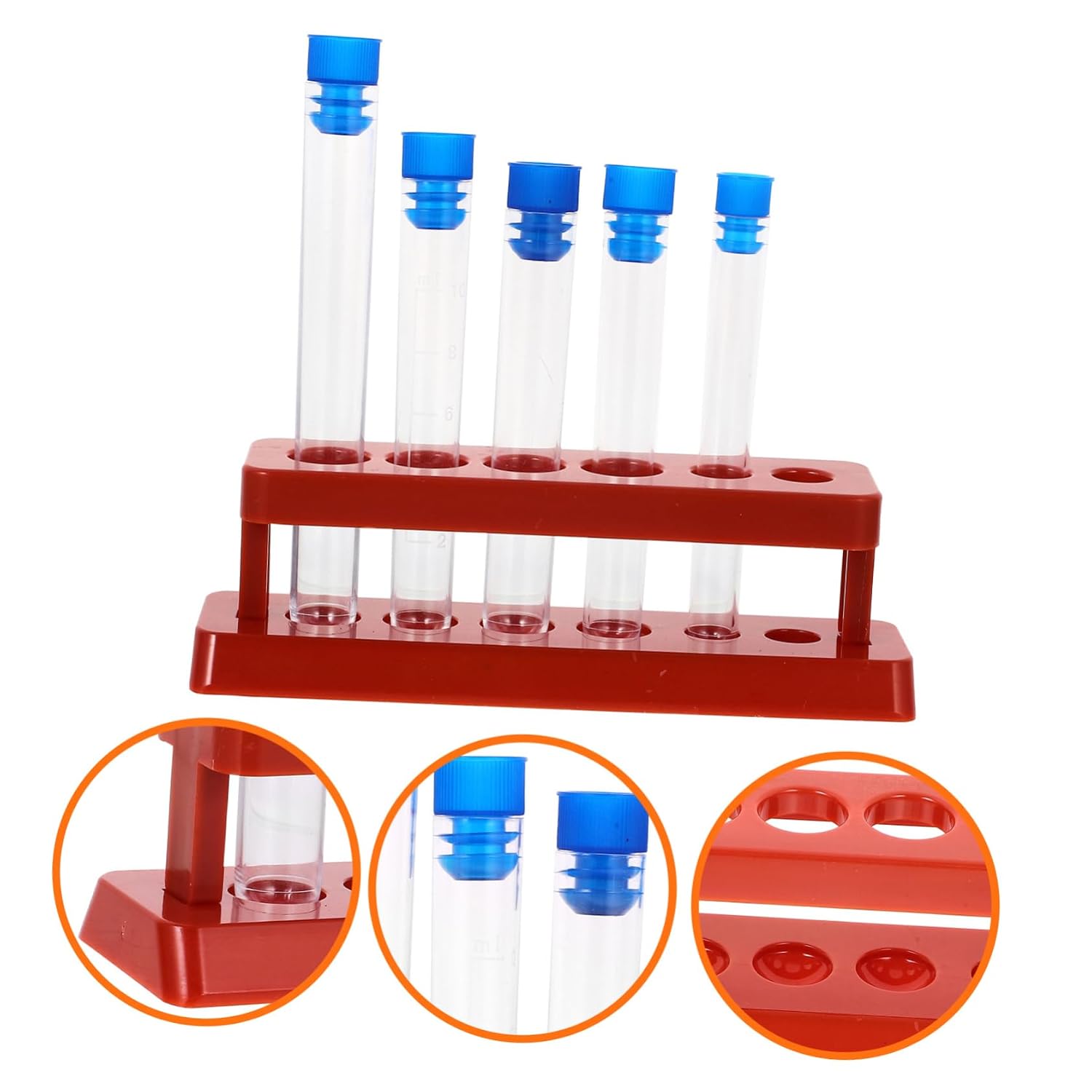 CHILDWEET 5pcs Plastic Test Tubes Rack Lab Tube Test Container Lid for Scientific Experiments