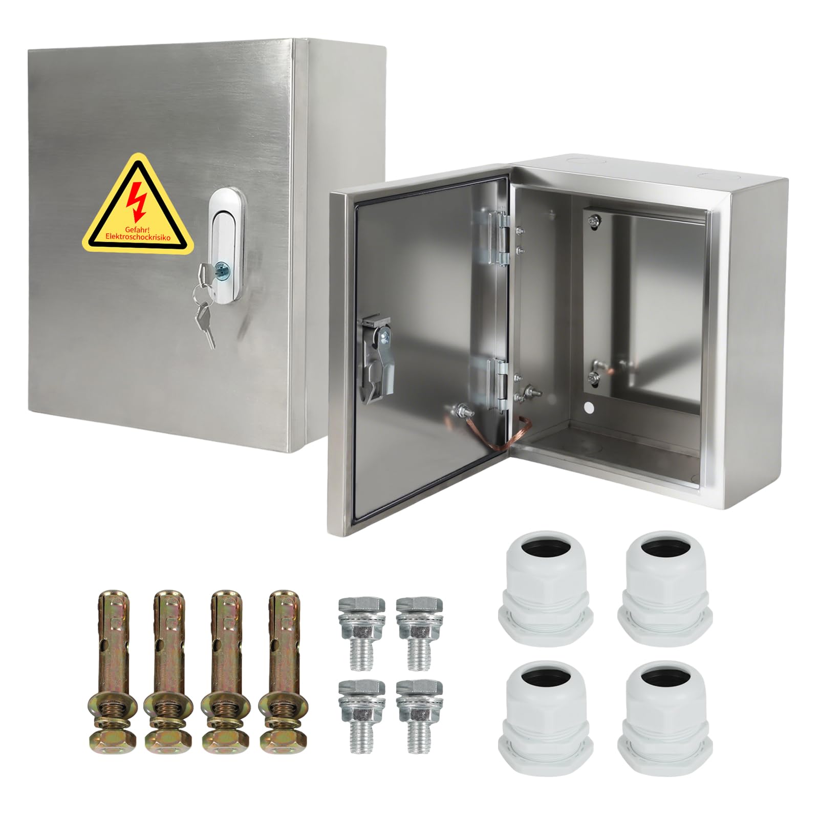 Scatola di distribuzione impermeabile, in acciaio inox, per esterni, 30 x 25 x 16 cm, con serratura