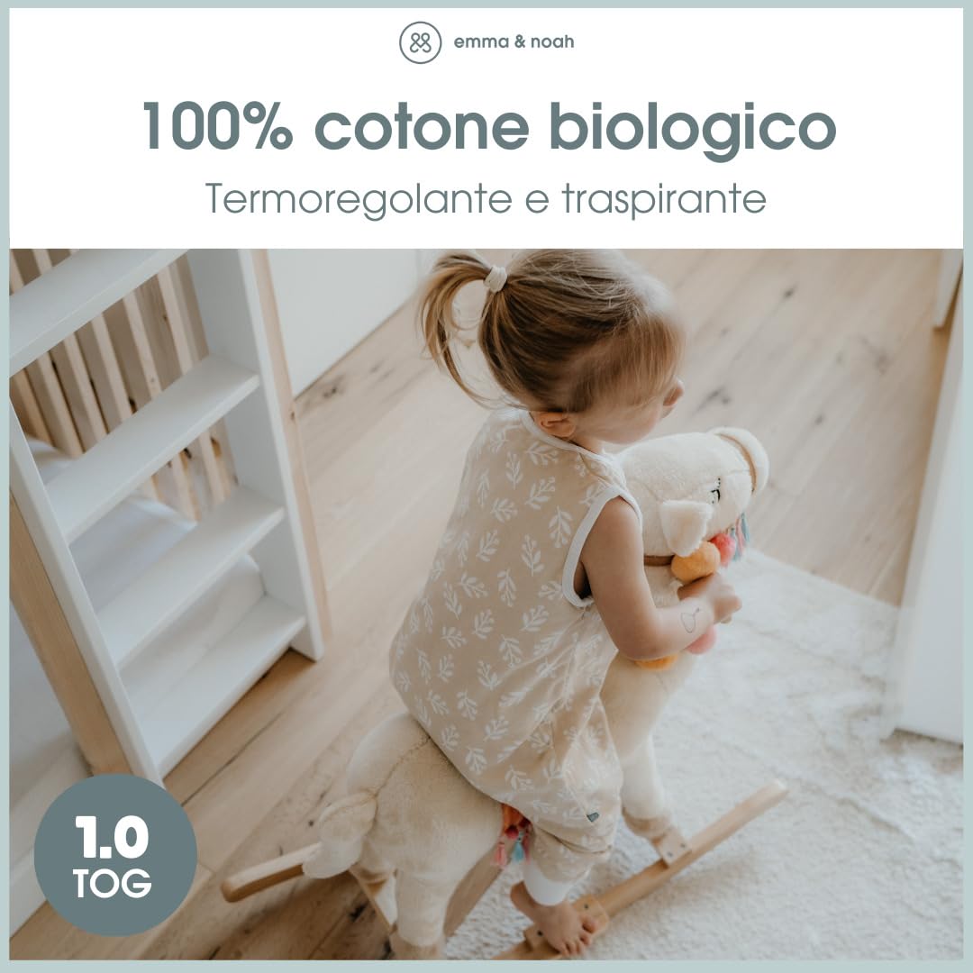 emma & noah Sacco nanna con piedi, 1.0 TOG, per tutto l'anno, con gambe, per primavera, estate e autunno, 100% cotone biologico, certificato Oeko-TEX (Essential Mint, 70 cm)