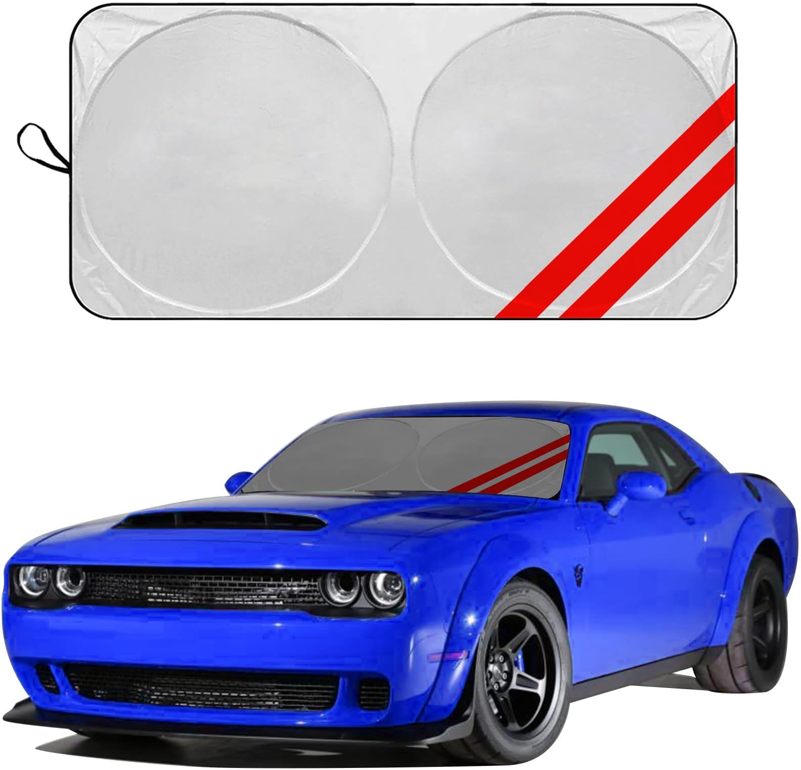 Front Windshield Sunshade Compatible with Charger Challenger Durango Ram Models Avenger Foldable Custom Fit Windshield Sun Shade Front Window Sun Shade Shield Protector, White Black