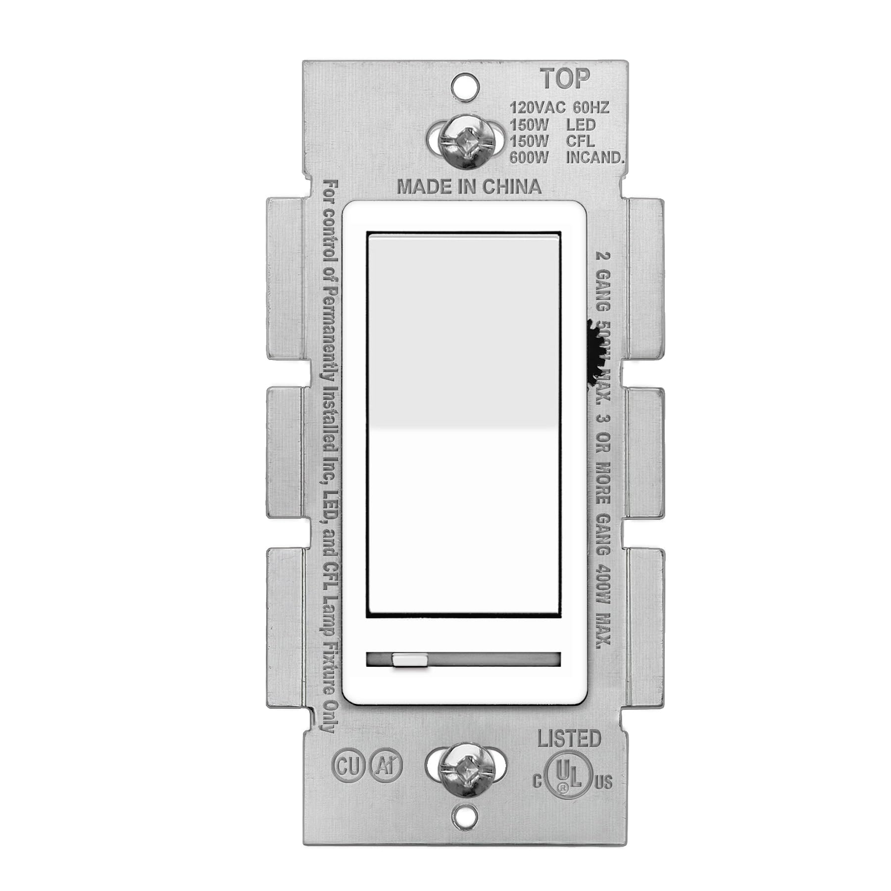 BESTTEN Dimmer Light Switch, Single Pole or 3 Way Slide Dimmable Switch, Compatible with LED Dimmable Lamp, CFL, Incandescent, Halogen Bulb, Neutral Wire Not Required, UL Listed, White