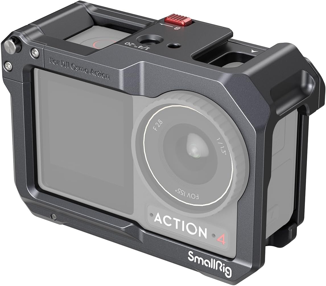 – Action 3 Action 4 Camera Cage for DJI, Protective Frame for DJI Osmo Action 3/4 / 5 Pro, with Cold Shoe and 1/4"-20 Threaded Holes, Aluminum Alloy - 4119C