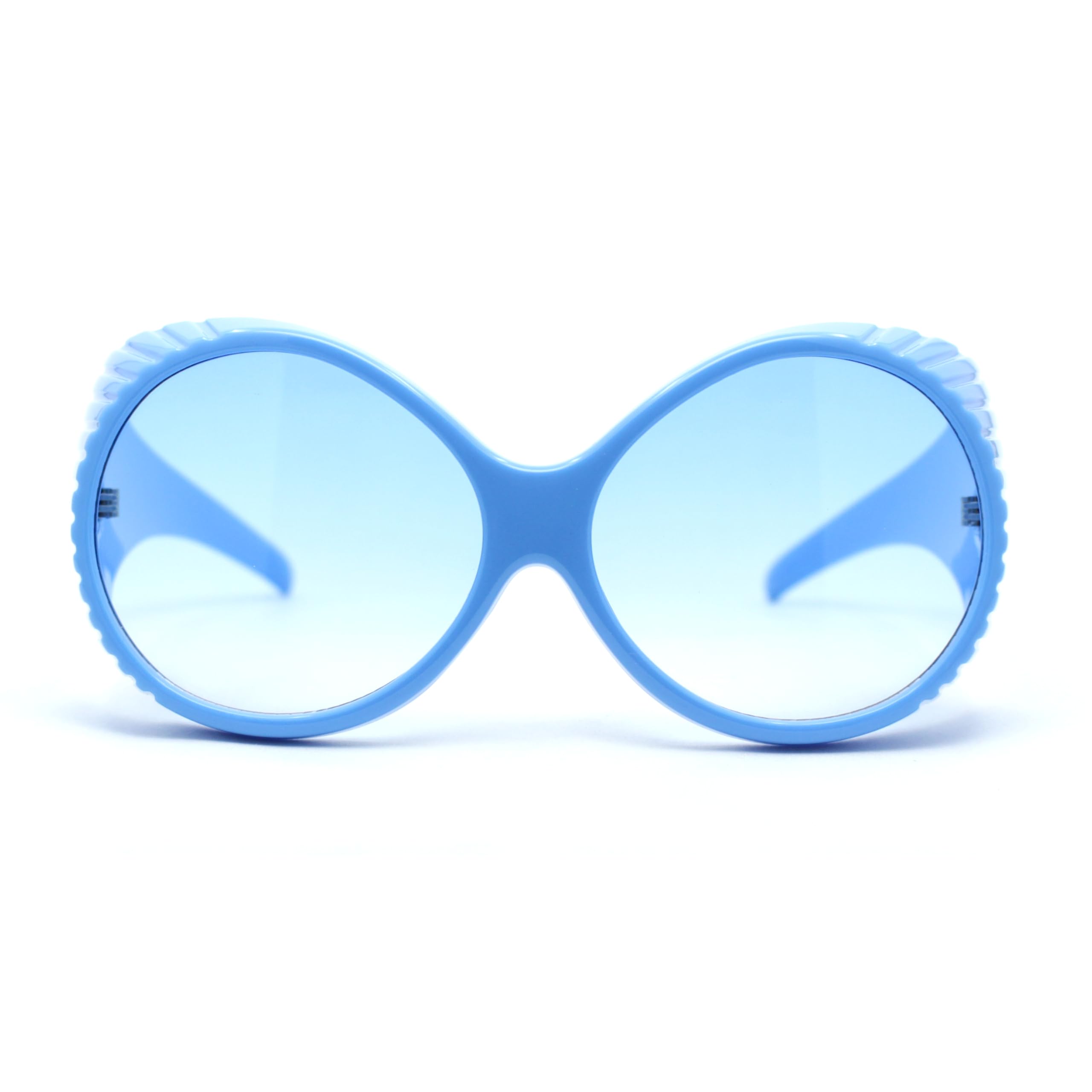 Oversized Round Goggle Style Thick Temple Plastic Dimensional Plastic Sunglasses All Blue