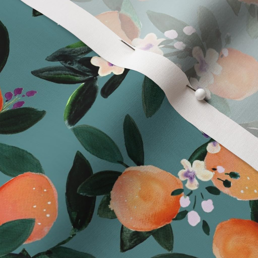 Spoonflower Fabric - Oranges Orange Peach Peaches Teal Fruit Citrus Summer Blue Green Printed on Cotton Poplin Fabric by The Yard - Sewing Shirting Quilting Dresses Apparel Crafts