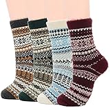 Durio Wool Socks Warm Wool Socks for Women Super Cozy Wool Hiking Socks Winter Duck Boot Socks for Women Snowflake One Size