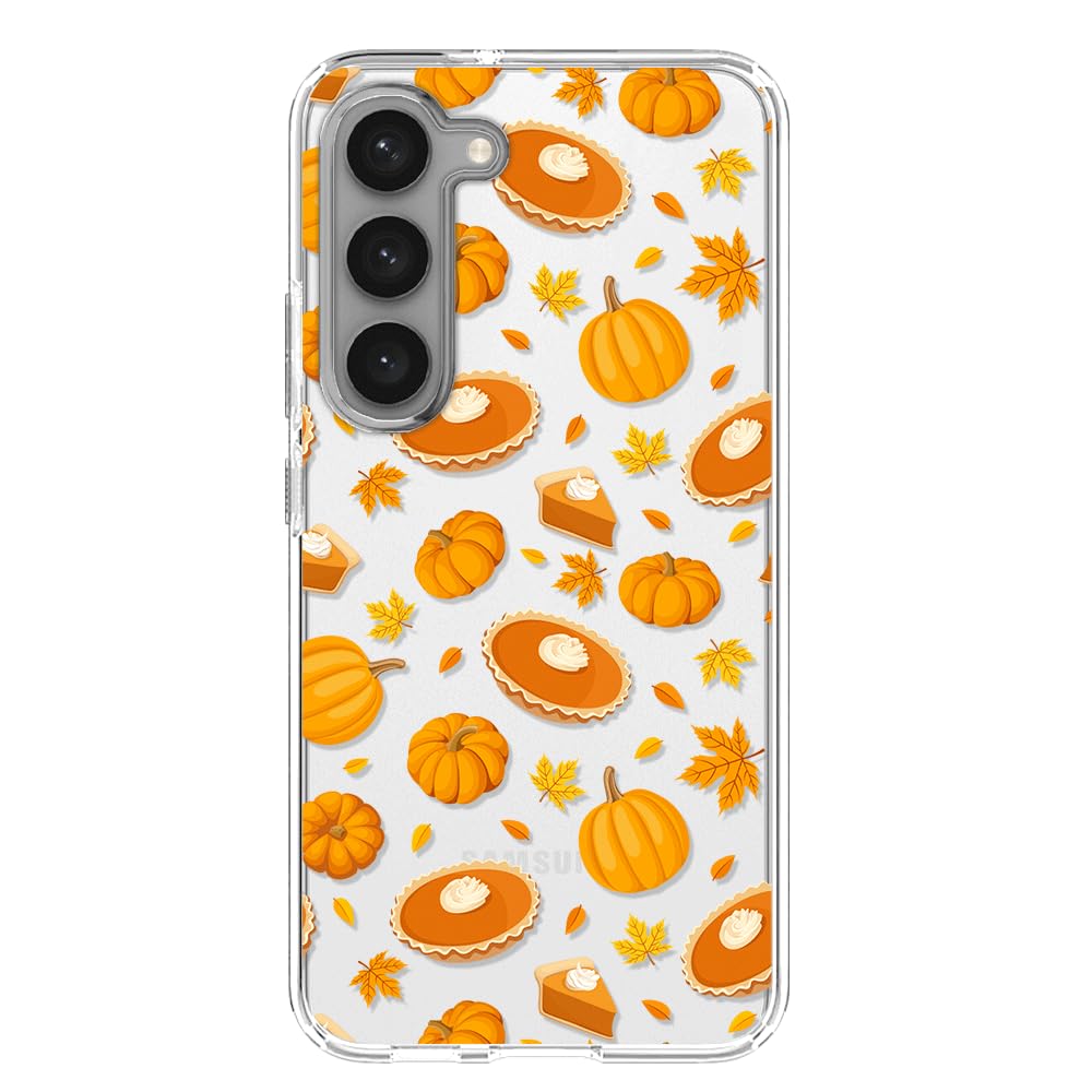 Blingy's Samsung Galaxy S23 Case, Fun Pumpkin Pattern with Fall Leaves Designe Cute Autumn Style Transparent Soft TPU Protective Clear Case Compatible for Samsung Galaxy S23 6.1 Inch (Pumpkin Pie)