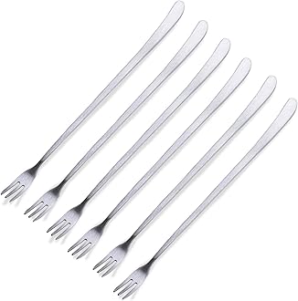 [JSeven] Long Handle Forks, Stainless Steel Dessert Forks, Fruits, Pickles Forks, Fancy Table Forks (6 Pcs)