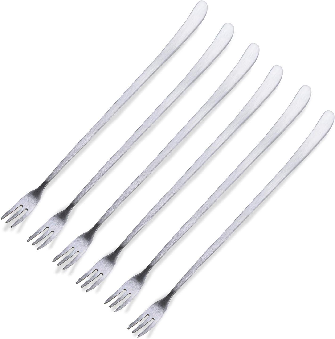 [JSeven] Long Handle Forks, Stainless Steel Dessert Forks, Fruits, Pickles Forks, Fancy Table Forks (6 Pcs)