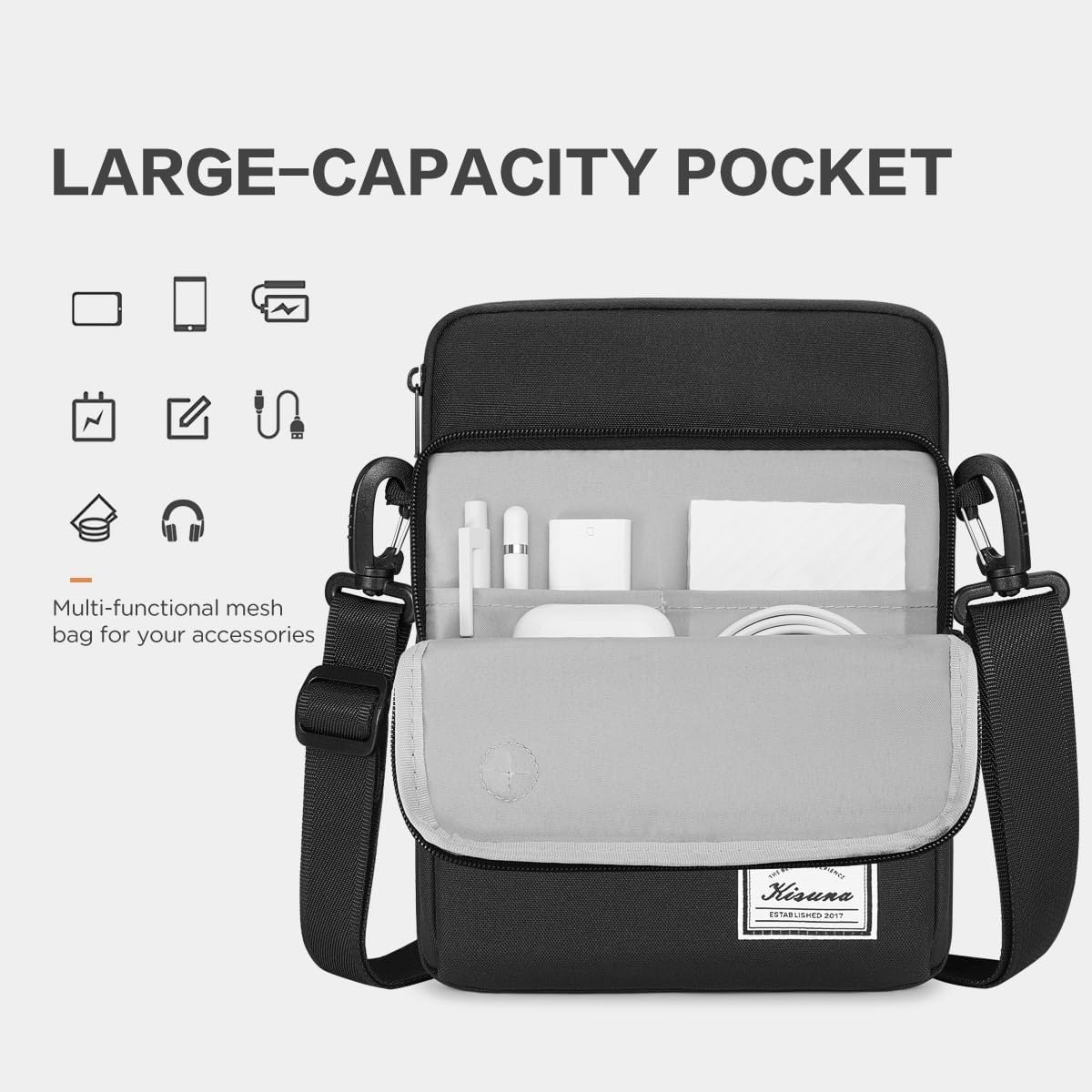 KIZUNA Tablet Sleeve Case 10 Inch Water Resistant Shoulder Messenger iPad Bag for 9.7" 10.5" 11" iPad Pro M2/10.9" iPad A14 Air 5/10.5" Surface Go 3/10.5" Samsung Galaxy Tab A S6/Huawei,Black - Image 6