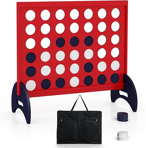 Costzon Juego gigante de 4 en una fila, juego gigante de madera de 4 en fila con 42 fichas y bolsa de transporte de tela Oxford 600D, juego de 4