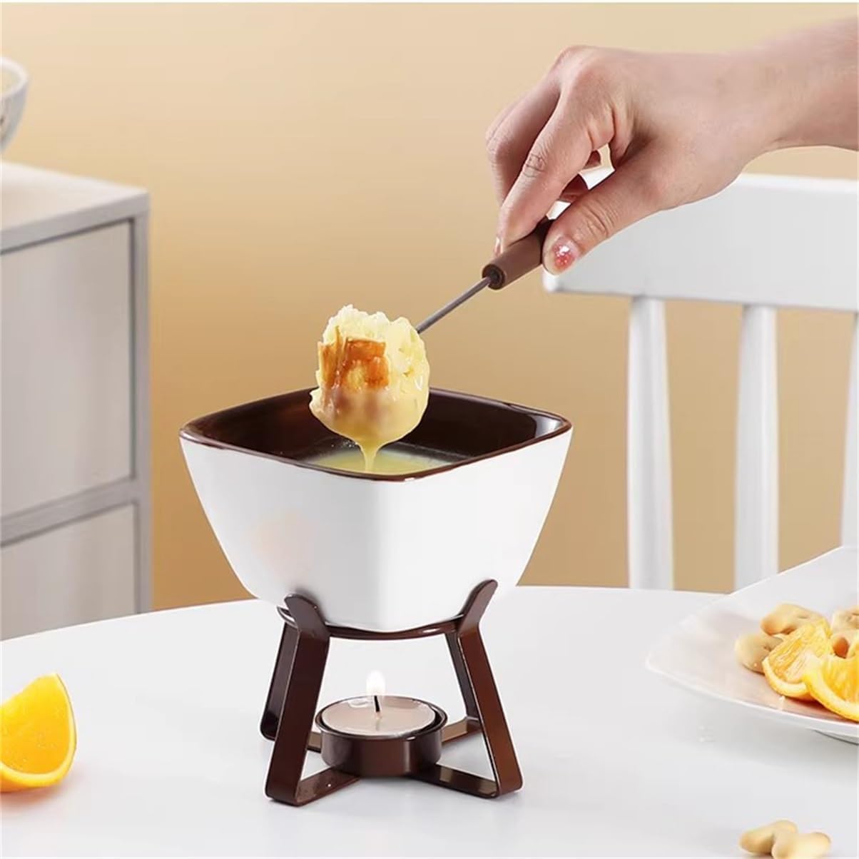 Heating hot pot stove Compact portable and ultra-flexible safety Anti - slip Ceramic pot for Cheese melting Chocolate fondue(Rotundity)