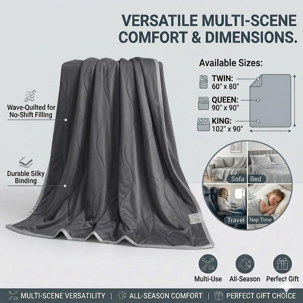 Cooling Blanket for Hot Sleepers, Double-Sided Cold Touch Summer Quilt, Ultra-Soft & Breathable Bedding for Night Sweats, Lightweight Comforter for Bedroom & Couch (Black, Queen)