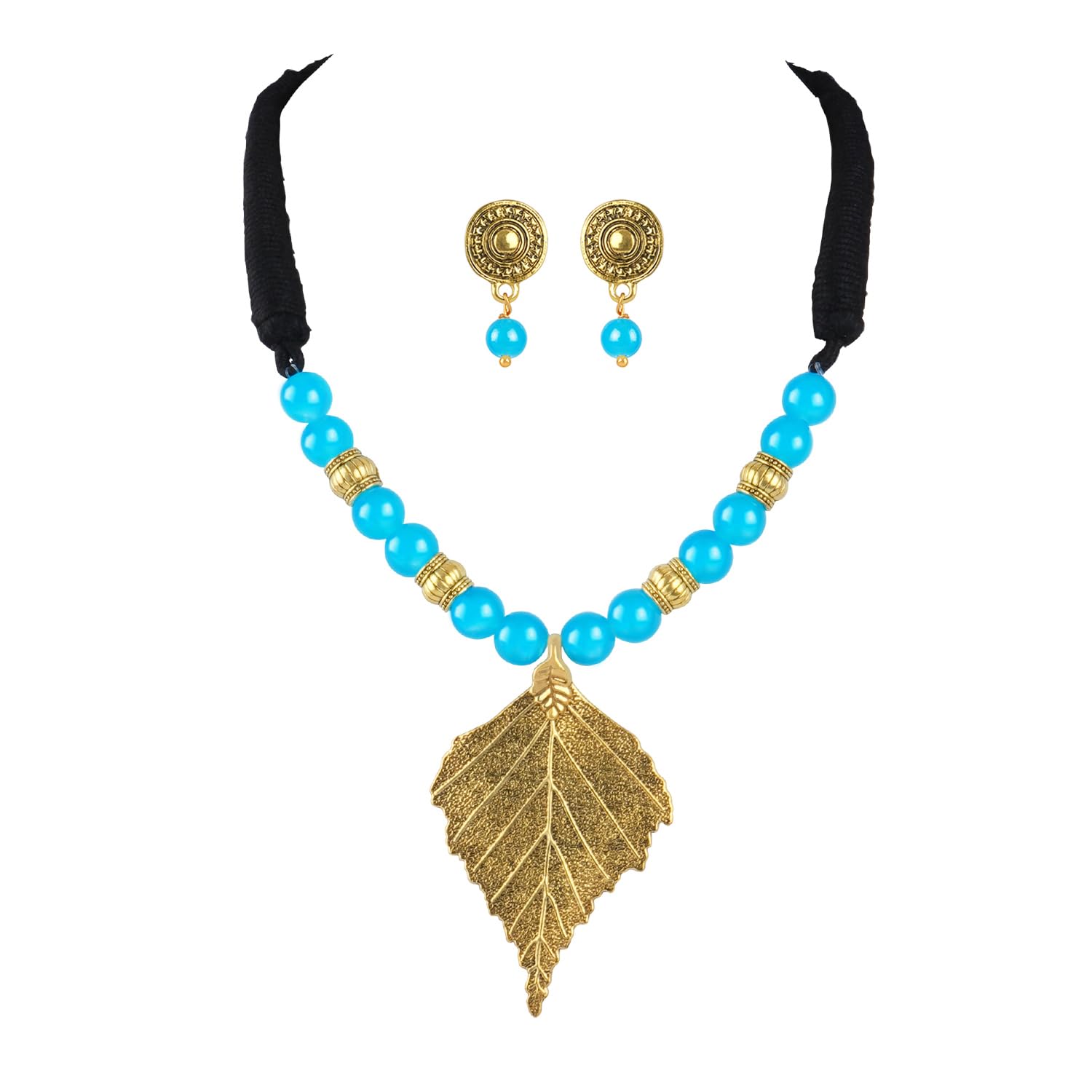 JFL - Jewellery for Less Fashionable Gold Plated Leaf Pendant Beaded Necklaces Set with Cotton Adjustable Thread for Women and Girls(Sky Blue),Valentine (B0CJ2QXF79) Amazon Price History, Amazon Price Tracker