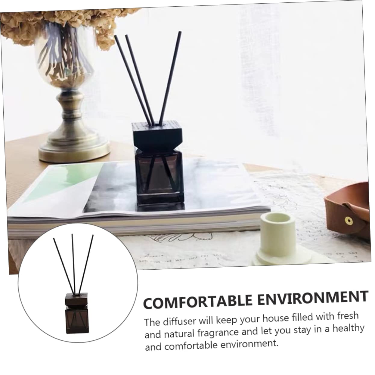 Ciieeo 2 Sätze Diffuser Flakon Set Quadratisch mit Weißem Buchenholzdeckel und Rattanstäbchen Nachfüllbarer Aromatherapie Raumduft Natürlicher Duftspender für Wohnzimmer Schlafzimmer