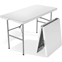 Sweetcrispy 4 FT Folding Picnic Table Easy to Fold and Store, Foldable Table for Camping Picnic Dining Party Kitchen Outdoor Indoor with Carrying Handle