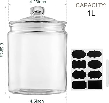 Maredash Glass Jars 32oz, Candy Jar with Lid 6 Pack