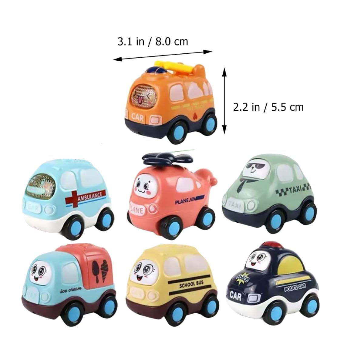 Set di 7 Macchinine a Retrocarica in Abs per Bambini | Movimento a Inerzia senza Batteria, Superfici Lisce senza Spigoli, per Compleanno e Festa dei Bambini Colore Casuale