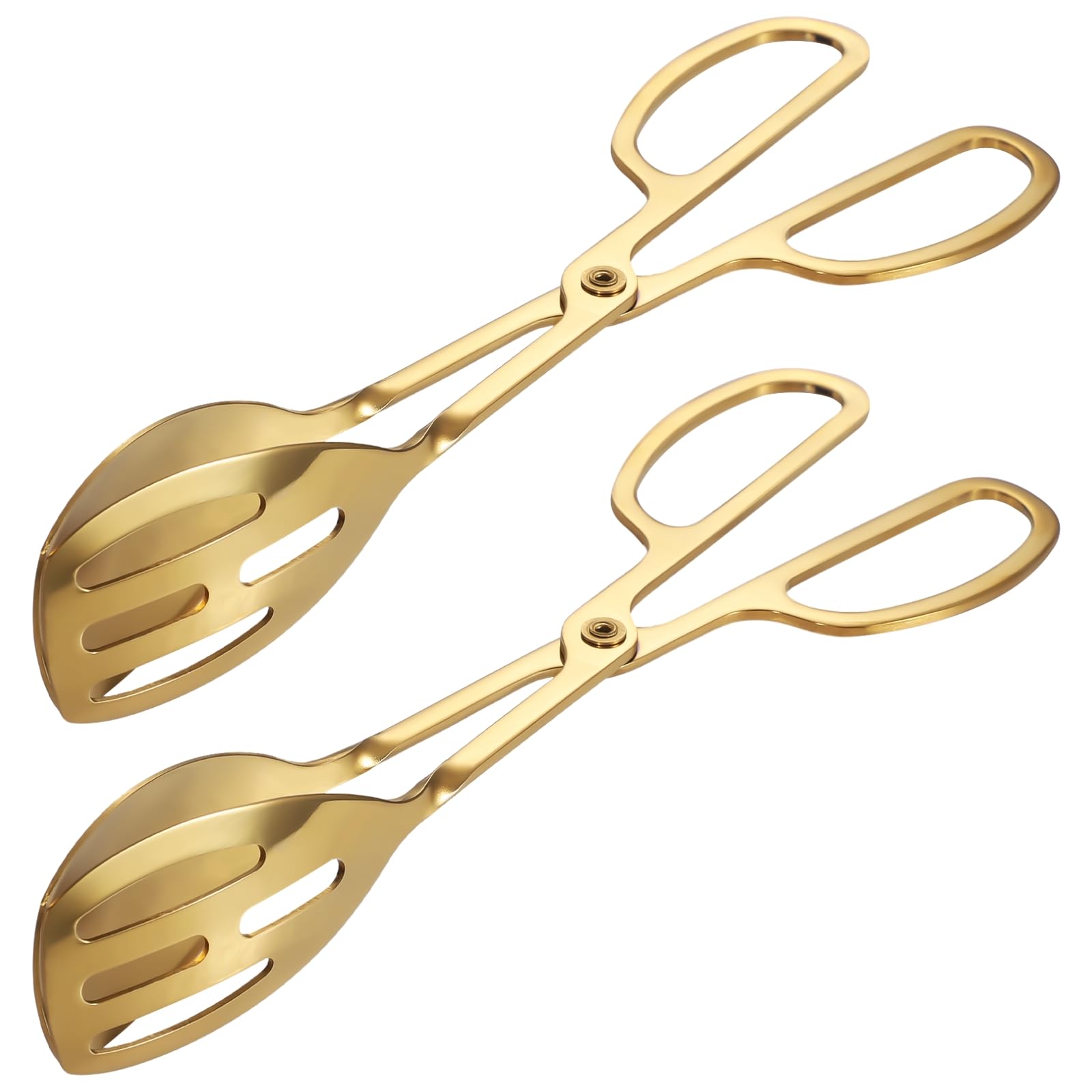 2 Stk. doppelseitige goldene Servierzangen aus Edelstahl, 24,9 cm, mit breitem Greifkopf und bequemen Doppelring-Griffen, geeignet für Salat, Hochzeiten, Partys, Grillabende und Alltag