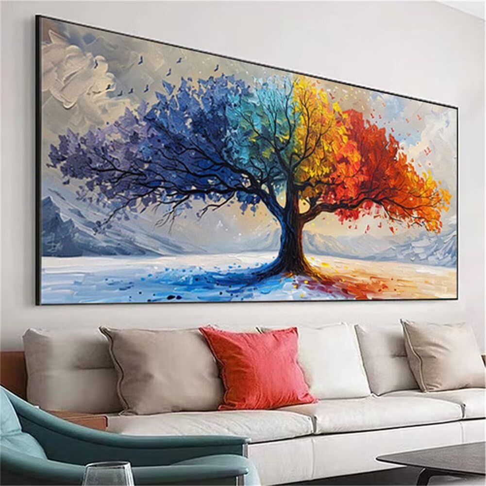 Paysage Peinture Diamant Adulte, Arbre Vie Diamond Painting Adulte, Diamant Painting Strass Point de Croix Cristal Art Kit Broderie Diamant, Diamond Painting Grand Format, Décoration Murale 130x50cm