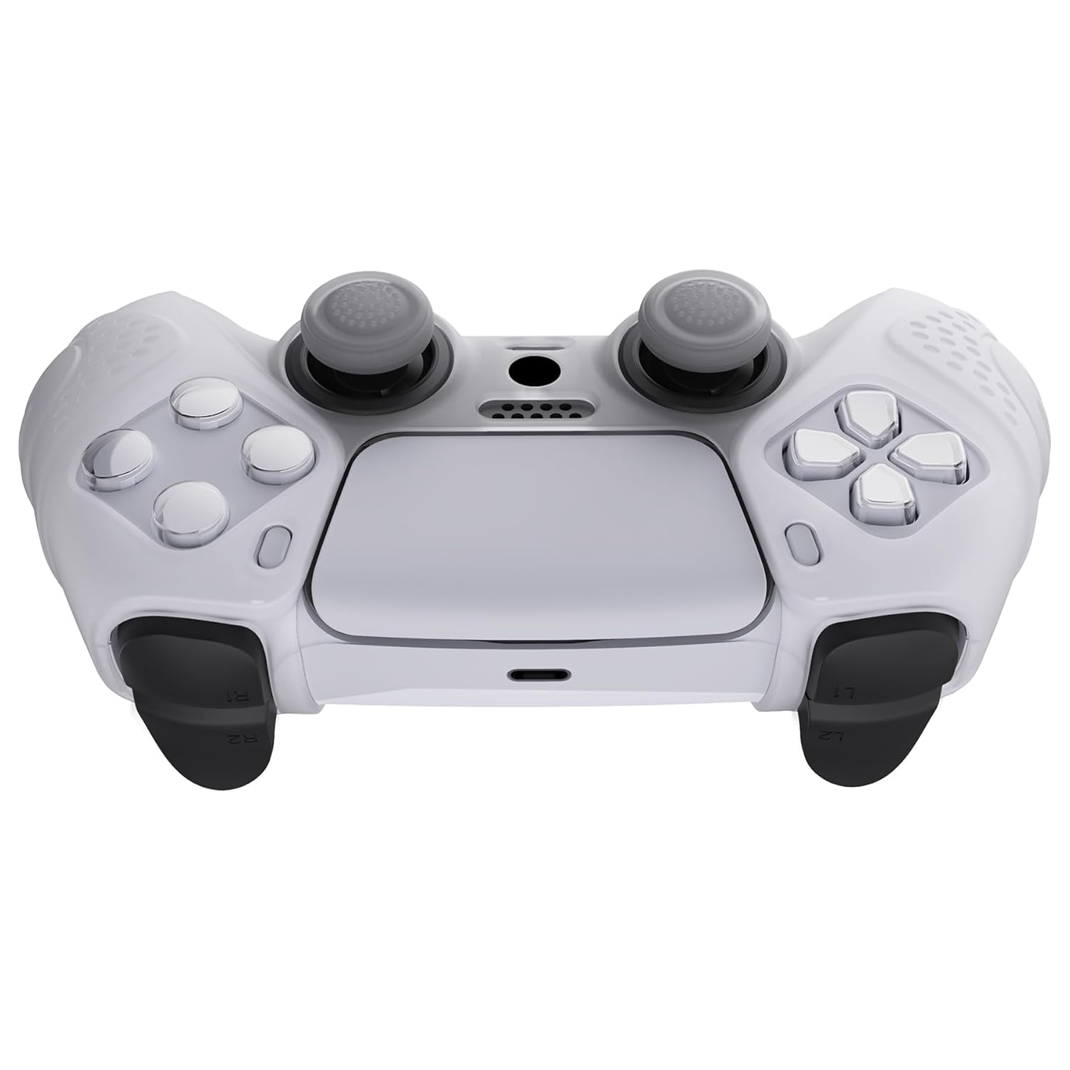 eXtremeRate PlayVital Guardian Edition Clear White Ergonomic Soft Anti-Slip Controller Silicone Case Cover for ps5, Rubber Protector Skins with Clear White Joystick Caps for ps5 Controller - Image 8
