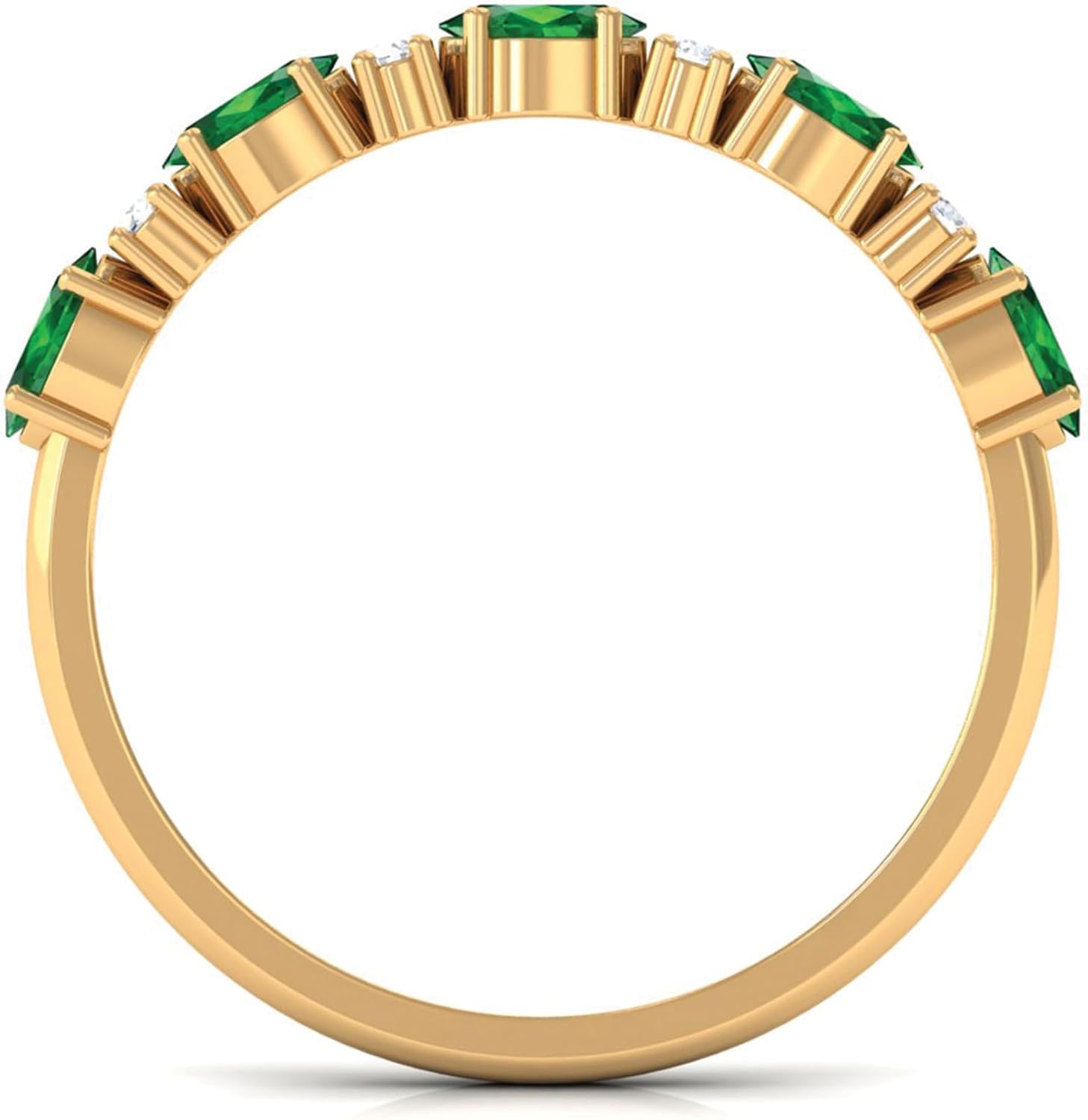 Certified Lab Grown Emerald Half Eternity Ring, AAAA Quality, Emerald Diamond Anniversary Ring - Gift For Women