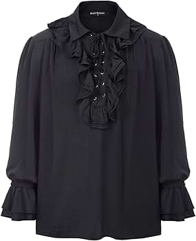 Schwarzes Herren Hemd Gothic - Schnürung Rüschen Glockenärmel Retro Cosplay