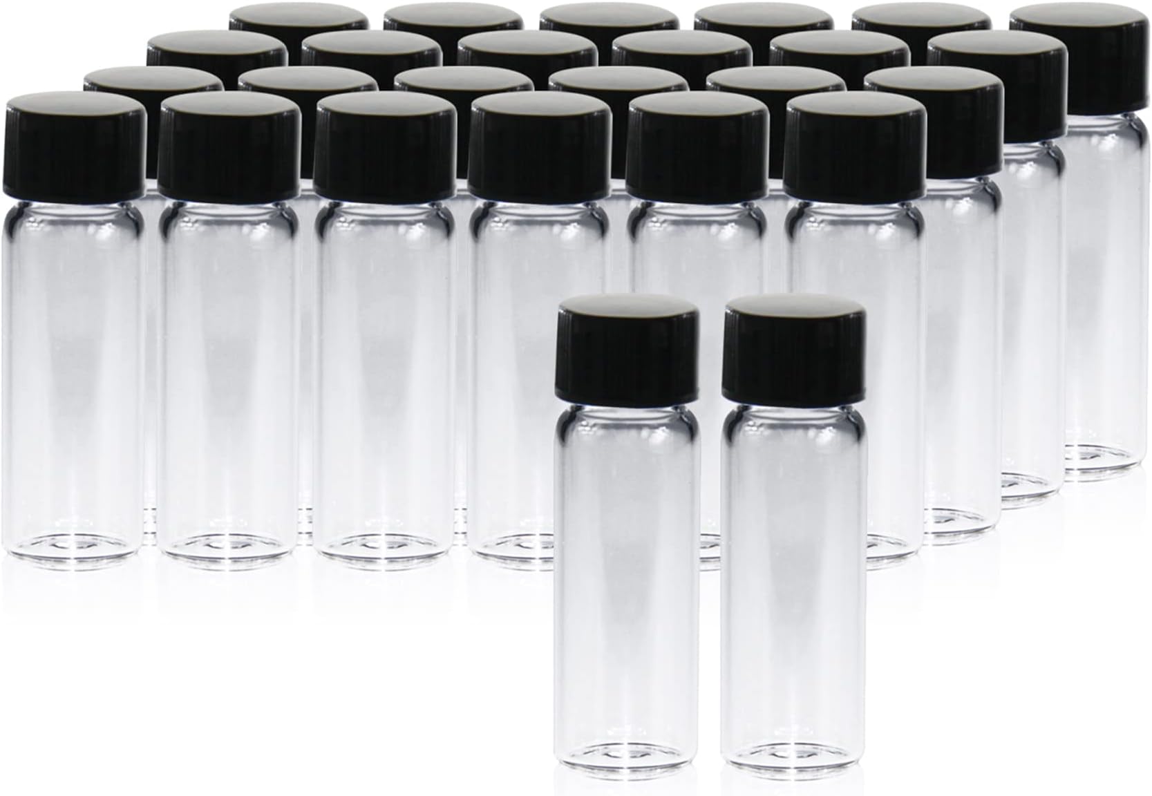 PEKYBIO 20 PCS 4 ML (1 dram) Clear Small Liquid Sample Glass Vials with Screw Caps, 15 mm Diameter x 45 mm Length Leak-Proof Vial, 13-425 Black Screw Cap with PE Liners