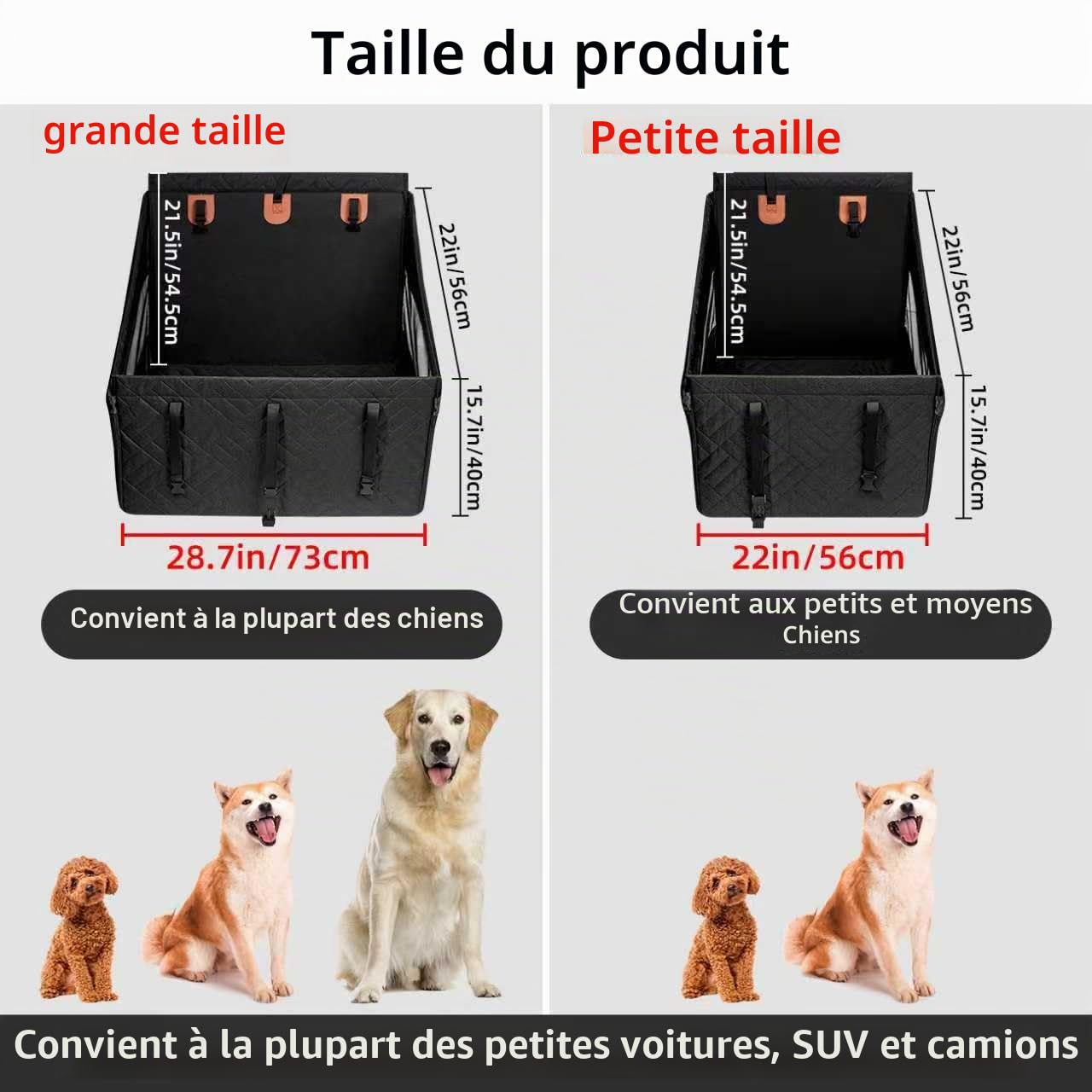 GGW Siège Auto Banquette arrière Gros Chiens 30kg avec Sangle Gris L | lavable en machine, fond antidérapant, matelas imperméable, rallonge incluse, plaque rigide autour, installation facile