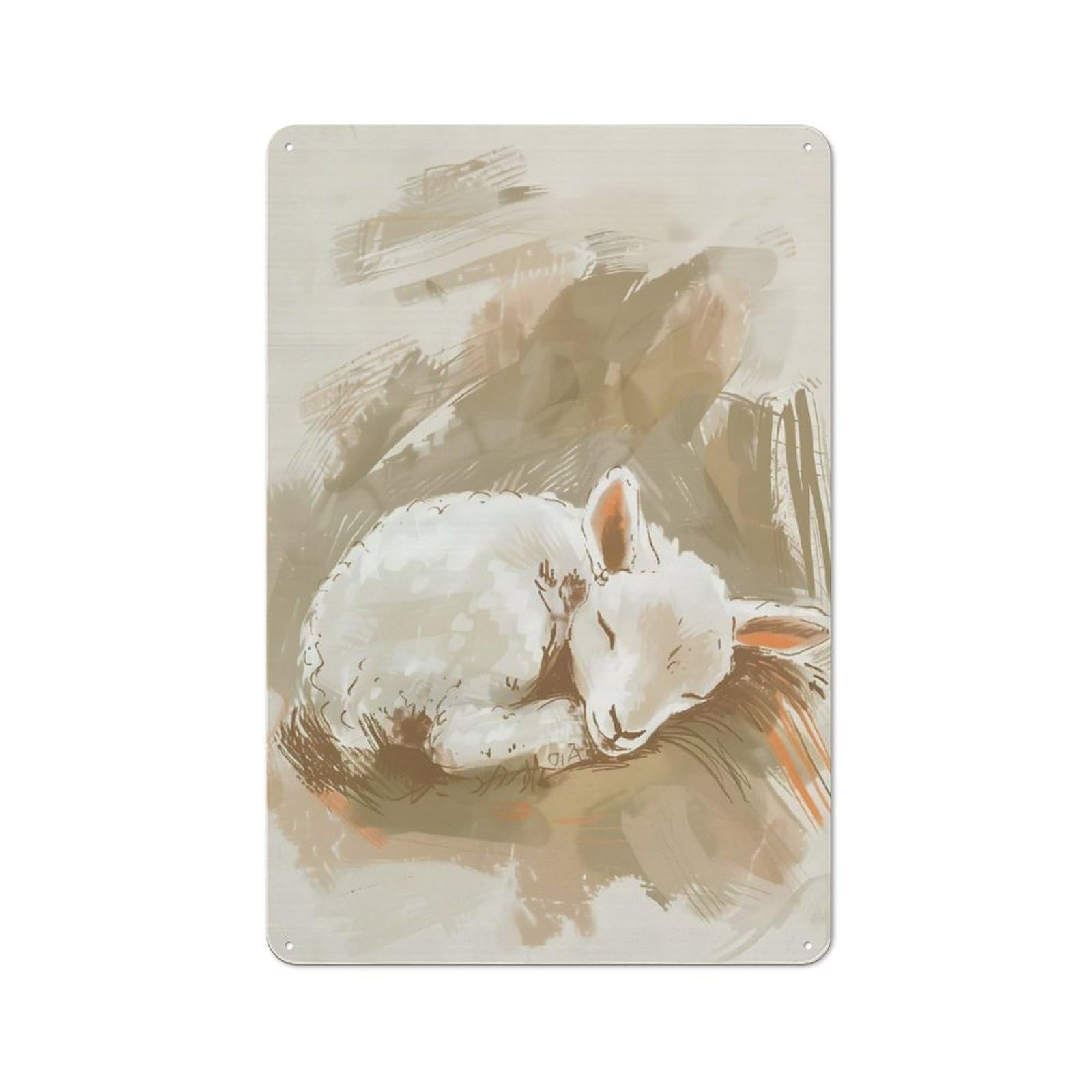 Junmoney Cute Sleeping Lamb Nursery Illustration 30X20cm Retro-Style Tin Sign With For Café Or Restaurant, Winter Wall Decor For Hospitality Interior Collectors