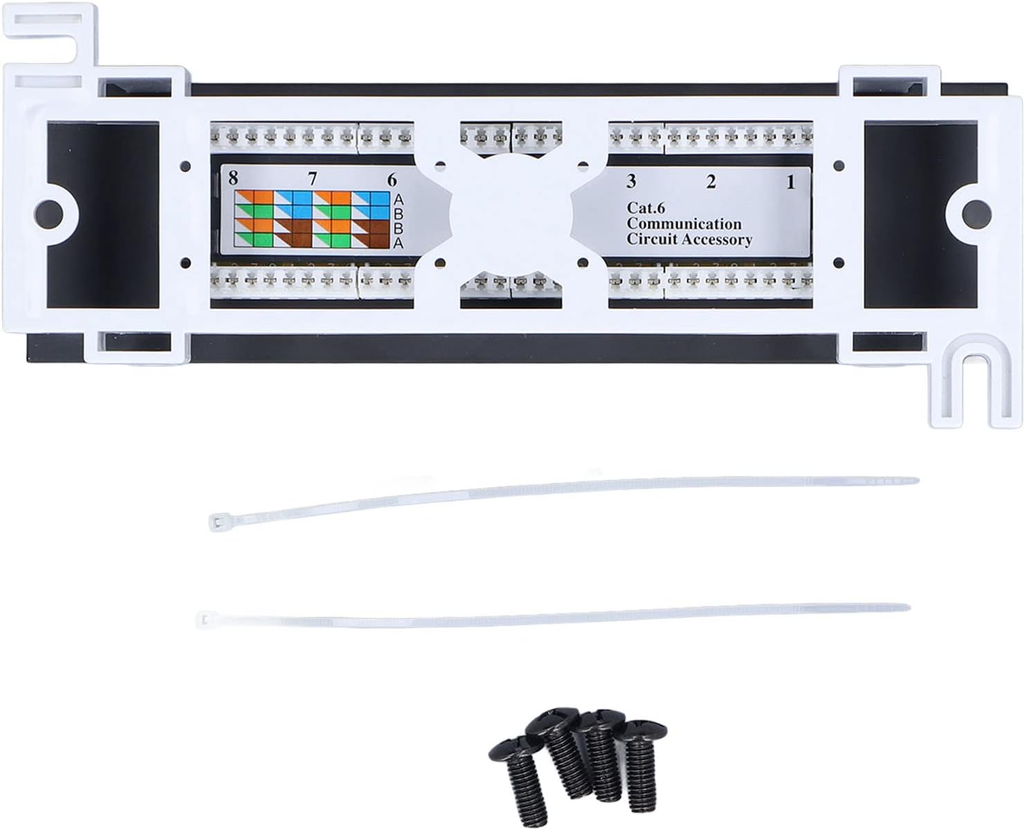 8 Ports Network Patch Panel Wall Mount Straight Through Patch Panel with Fixing Screw Cable Tie