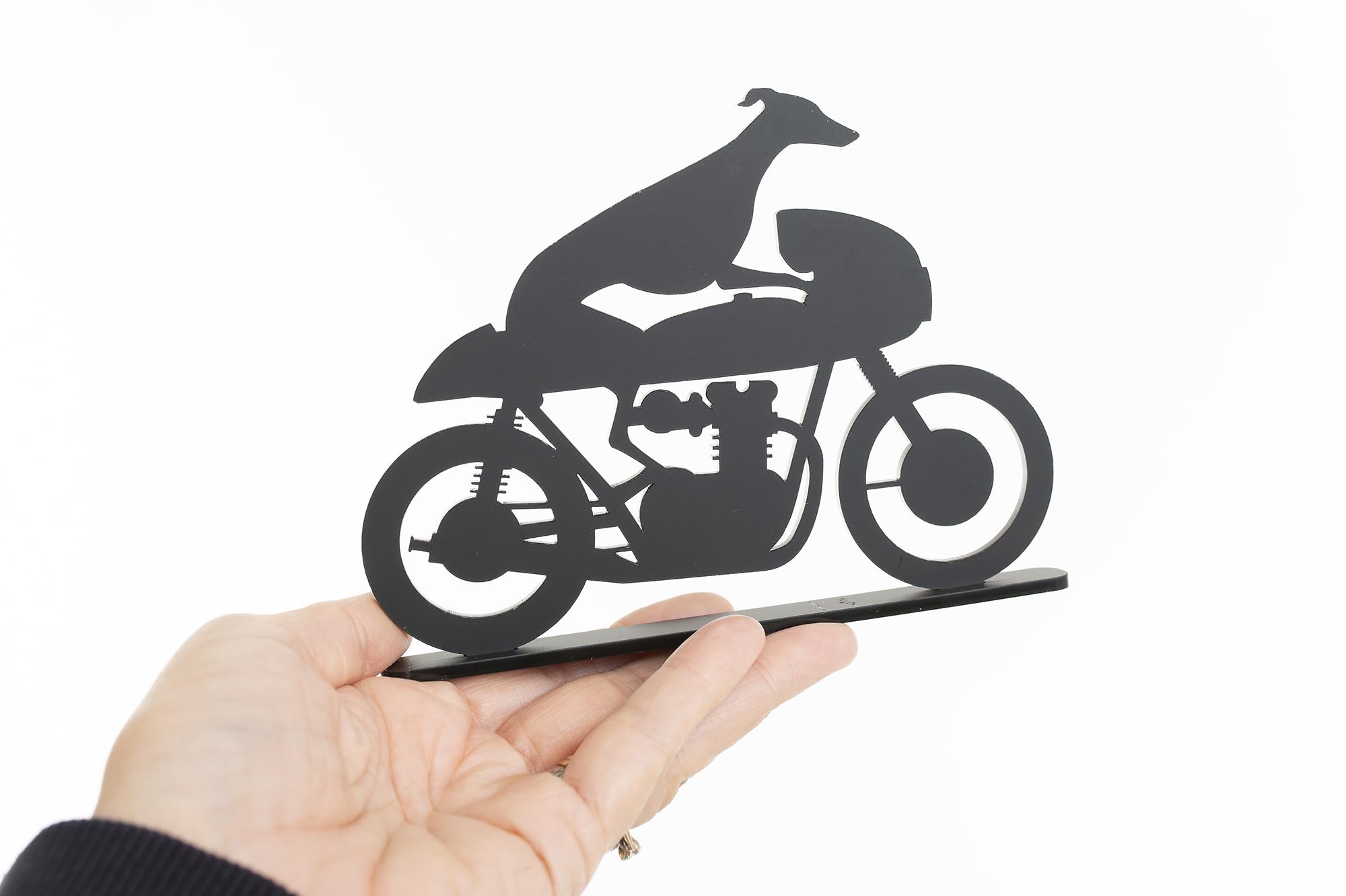 Acrylic Whippet/Greyhound Silhouette Ornaments, Whippet on wheels! (Motorbike 3 acrylic), Black - Image 2