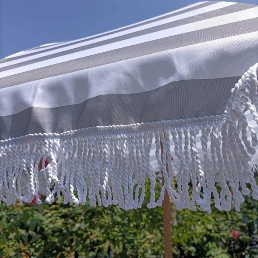 Sombrilla de playa de 2 m con función de inclinación, diseño de borlas, altura ajustable, impermeable, resistente a los rayos UV, adecuada para jardín, terraza, piscina, césped, playa, etc.