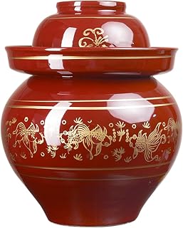 ZHOUXIAO Red Ceramic Fermentation Crock with Lid, Thickened Porcelain Pickle Jar, Kimchi Pot with Lid Ceramic Food Storage Sealed Containers, Foods Turnip Cabbage Fermenting 2.5KG