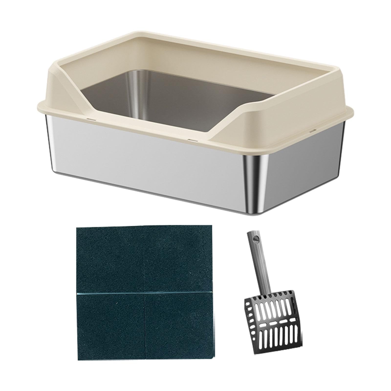 Bac à litière ouvert pour chat beige 50x35x10cm avec toilette semi-fermée portable