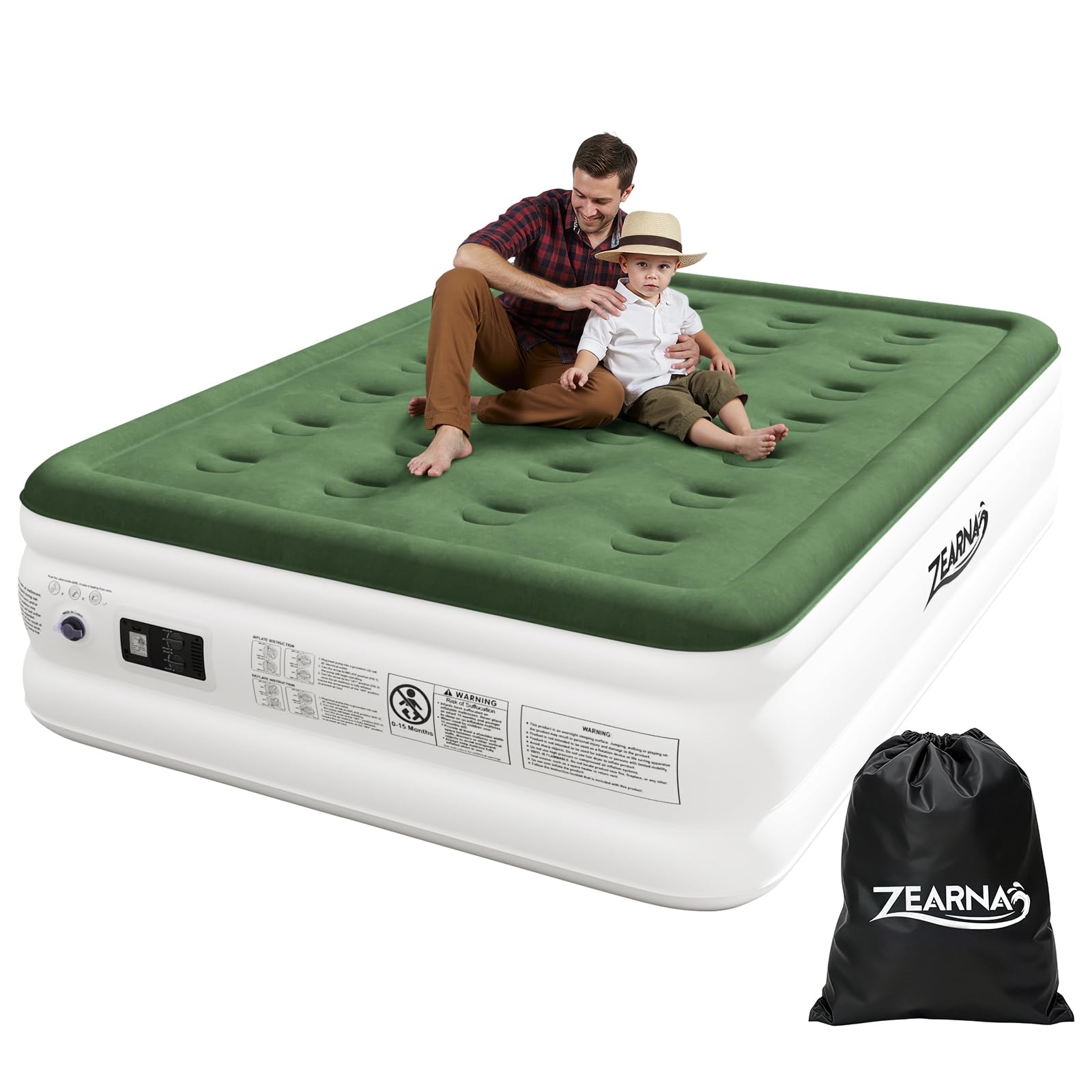 Zearna Colchón Hinchable Matrimonio Colchón Inflable 2 Plazas 191x137x46cm con Bomba Eléctrica Autoinflable Incorporada Tan Solo 3 Minutos para Invitados Uso Doméstico y Camping