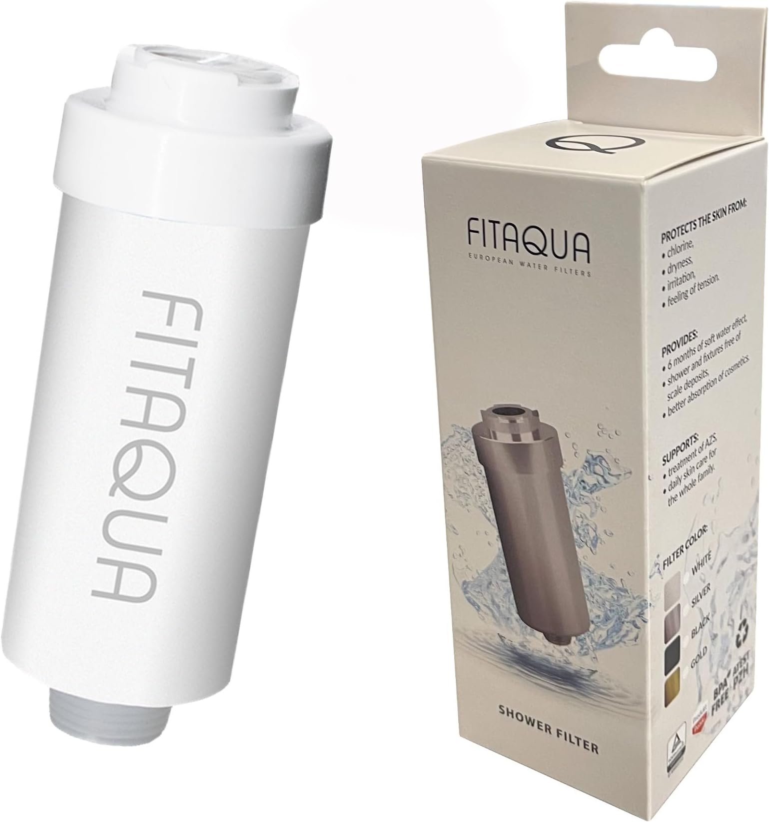 AWF-SWR-P-ANM-W fitaqua, KDF, 1/2 Thread, Chlorine. Reduces Hair Loss and Skin Regeneration, Wellness, Brand, limescale Filter for Shower & Bath, White, 1-Pack