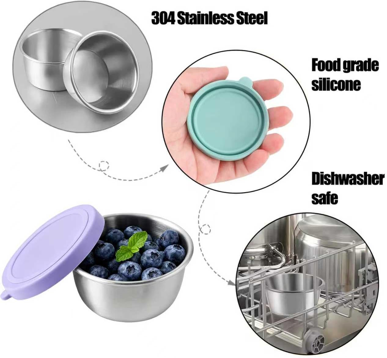 Emptycolor 6 Pack Salad Dressing Container with Lids, Reusable Sauce Containers for Lunch Box, Leakproof Stainless Steel Leakproof Small Condiment Cups, Mini Dressing & Dip Containers To Go image 4