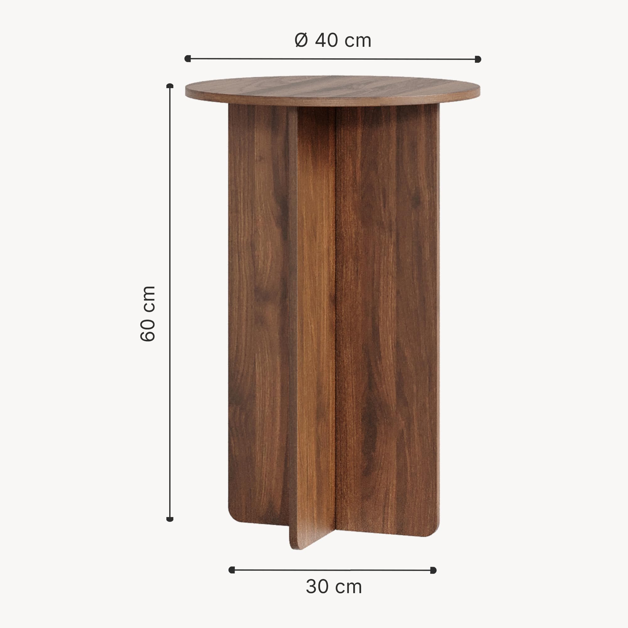 [en.casa] Mesita de Café Vappevn Mesa Auxiliar con Tablero Circular Mesa de Sofá Versátil para Salón Dormitorio Oficina Entrada Aglomerado 60 x 40 cm - Efecto Nogal