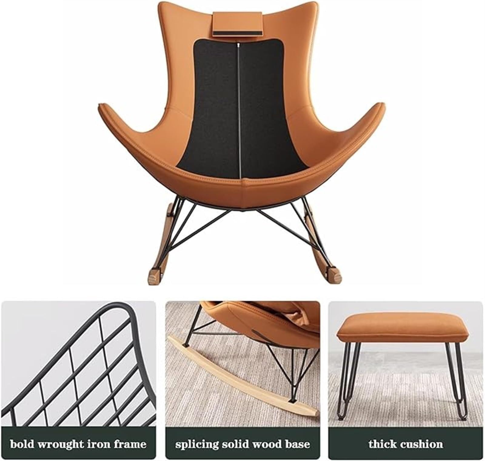 Moderna sedia a dondolo con poggiapiedi e comoda sedia reclinabile per il tempo libero per adulti Lazy Home divano singolo per balcone lounge arancione stile standard