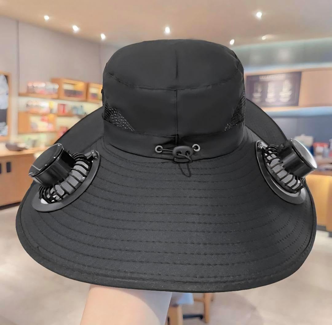 つば広ソーラーファンハット デュアル電源ファン付き 紫外線対策 アウトドア 釣り