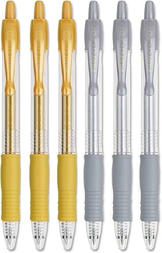 PILOT G2 Metallics - Bolígrafos de gel recargables y retráctiles, punta fina de 0.028 in, tintas doradasplateadas, 6 bolígrafos