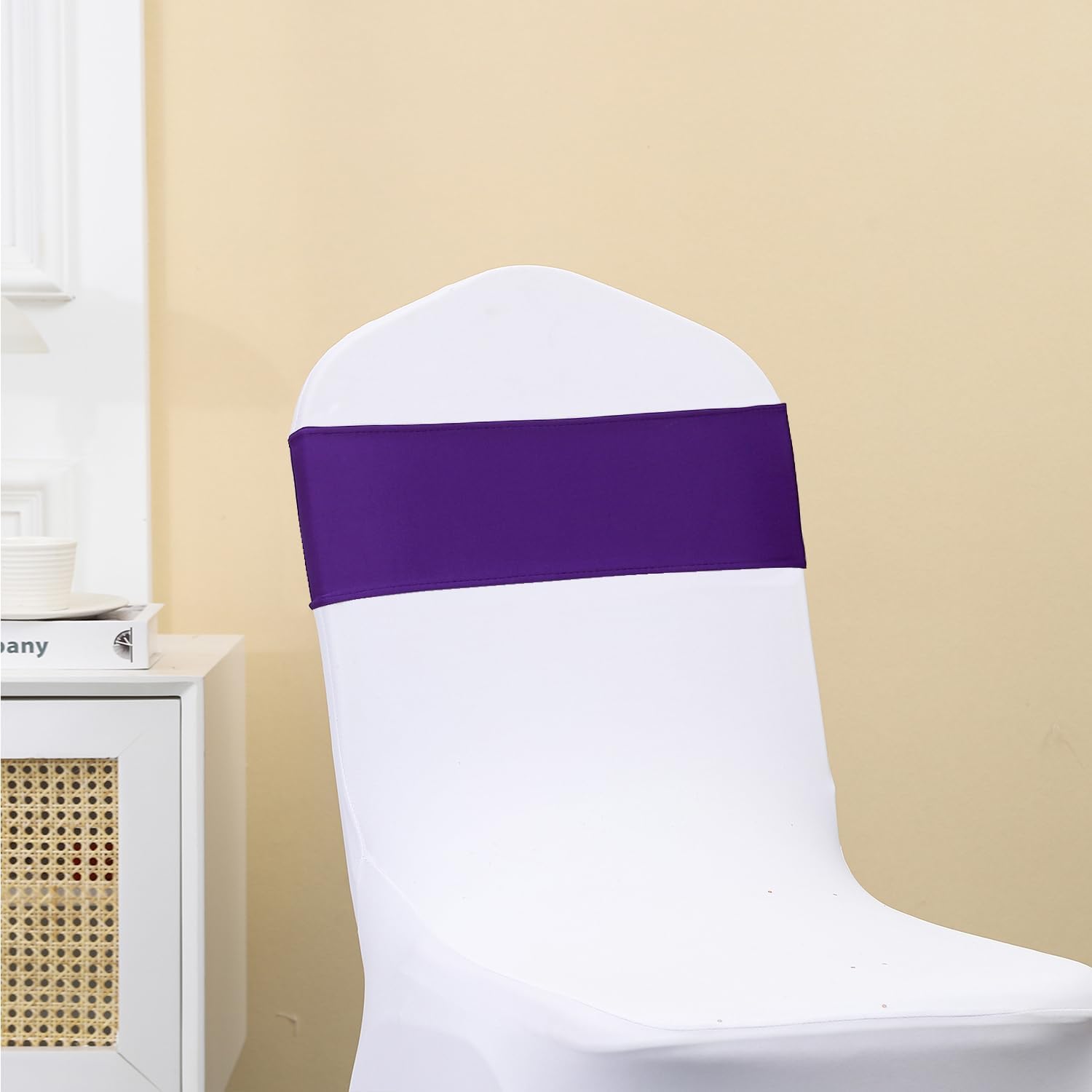 Purple Chair Sashes Bows - 50PCS Stretch Spandex Chair Sashes Bands with Buckles Slider Universal Elastic Chair Ties for Wedding Party Banquet Baby Shower Events Decoration