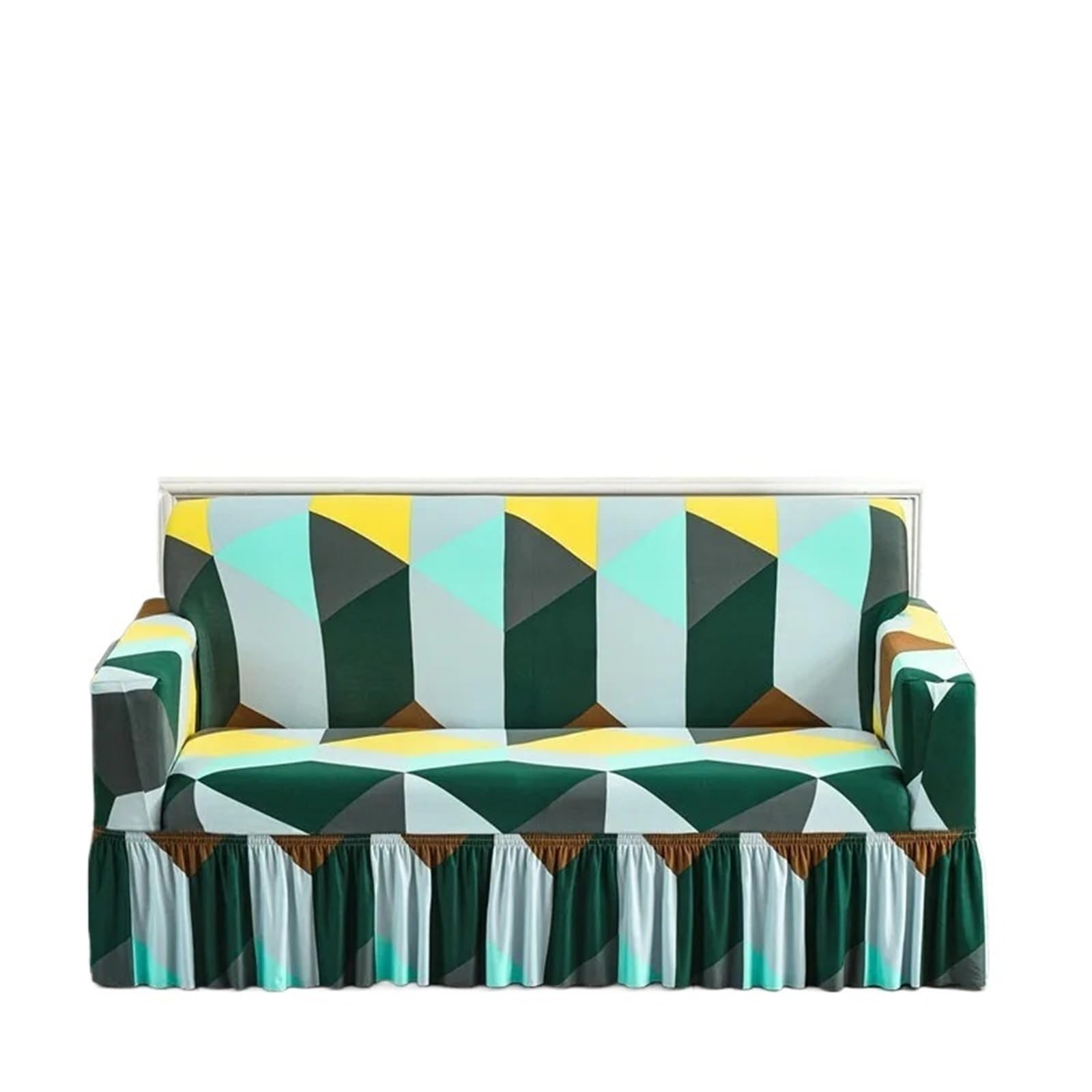 SUBLXPoten Sofa Cover with Skirt 1pc Geometric Printed Seat Sofa Skirt Protector Stretch Couch Cover(Color 15,L (190-230cm))