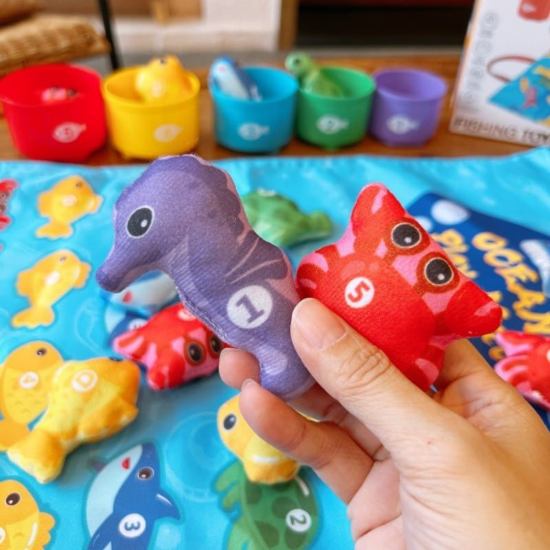 Image of Montessori Fishing Toy Set for Toddlers, with Fishing Rod, Sea Animals,Stackable Buckets Counting,Storage Mat, Educational Fun Baby Birthday Gifts for 1 Year Old Boy Girl
