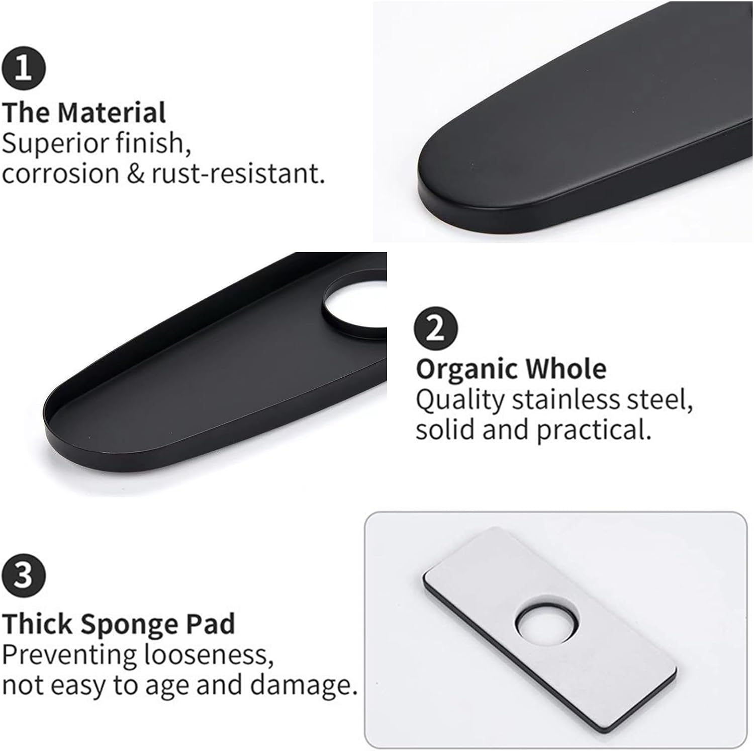 Faucet Plate Black Faucet Cover Plate Stainless Steel Faucet Hole Cover Plate Faucet Escutcheons Sink Hole Cover Faucet Plate 3 Hole Cover for Kitchen Bathroom Vanity Sink Faucet 10In