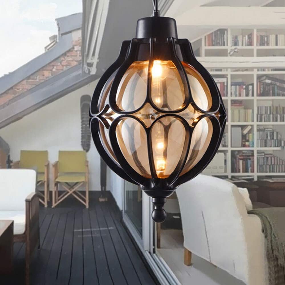 SXECAEPS Vintage Outdoor Balcony Glass Ball Chandeliers European Grape Waterproof Aluminum Chandelier E27 Bulb Simple Villa Garden Entrance Aisle Antirust Ceiling Light Interesting