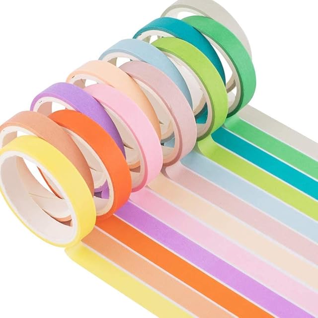 YUBX Thin Washi Tape Set Masking Tape Film Adhesive Tape Colourful for DIY Crafts, Bullet Journals, Planners, Scrapbooking, Packaging 8 mm Wide (Candy Small)